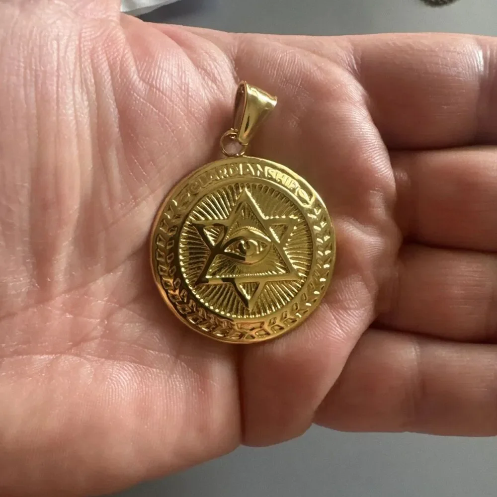 Star Of David “GUARDIANSHIP” Evil Eye Gold Pendant Stainless Steel 24” Chain